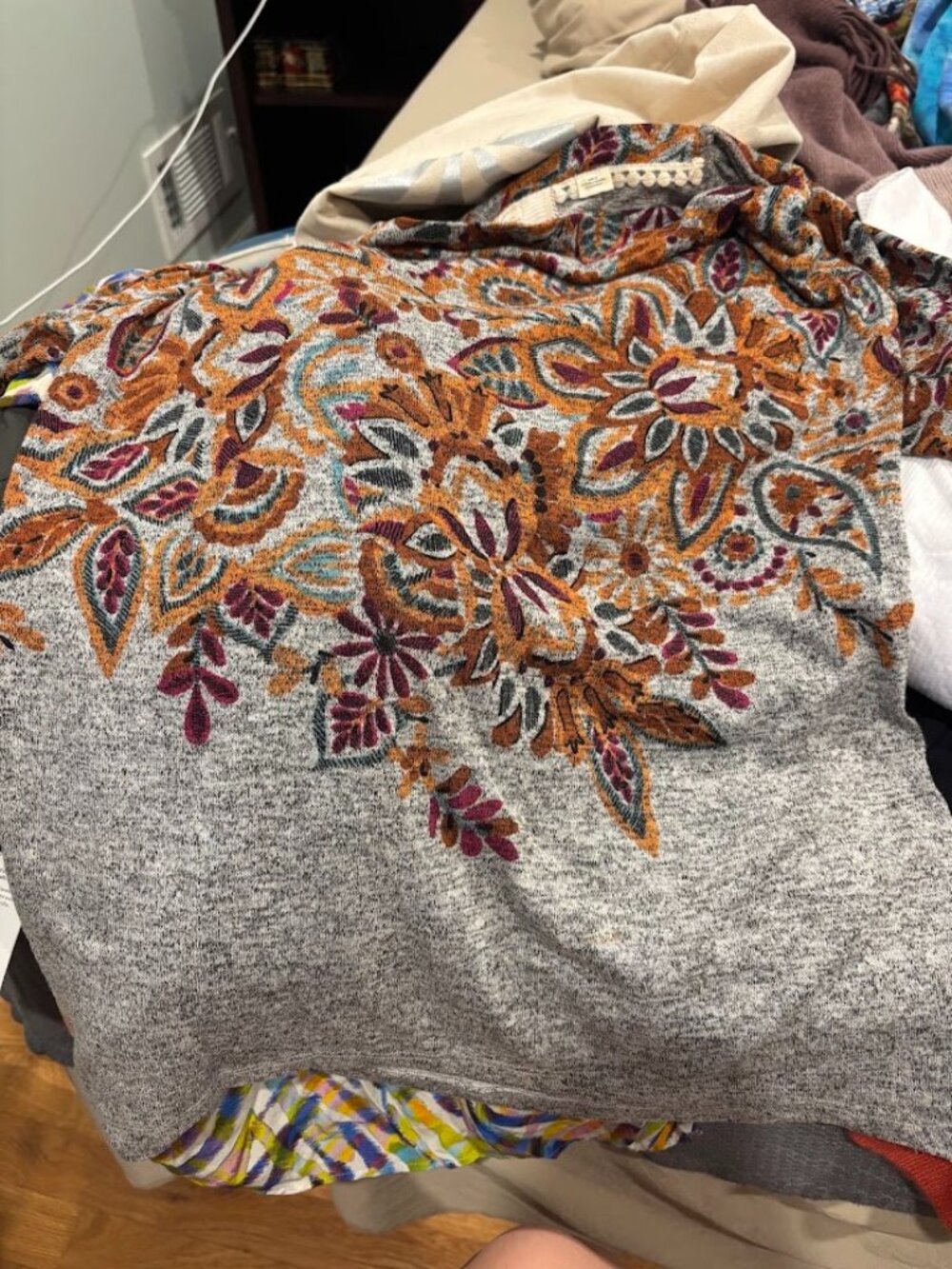 Anthropologie 9-H15 STCL Tunic Gray Floral Draped Cowl Neck Top Medium